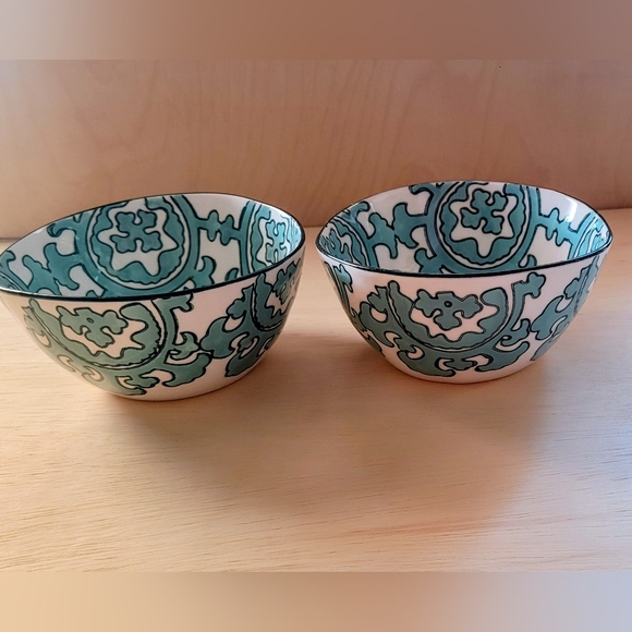 Antropology Gloriosa... Artistic Teal and White Ceramic Bowls - Picture 5 of 9